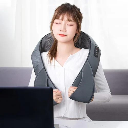 Miniatura 7 de TRIDUCNA Shiatsu Masajeador de cuello, espalda y hombros con calor, almohada eléctrica de masaje de tejido profundo 3D para espalda baja, Gris