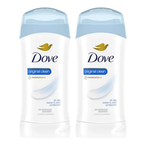Dove Desodorante antitranspirante invisible sólido, 2 unidades de limpieza original, para mujeres, para protección durante todo el día contra el