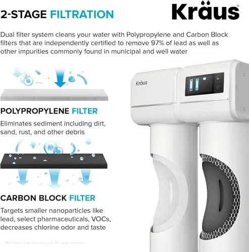 Miniatura 5 de KRAUS Purita FS-1001 - Sistema de filtración de agua de 2 etapas para debajo del fregadero con monitor de pantalla digital, FS-1001