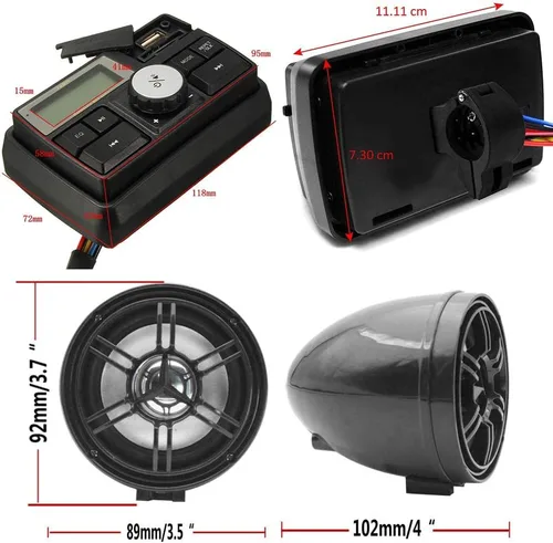 Miniatura 7 de Radio de 12 V 3 pulgadas motocicleta ATV UTV carrito de golf impermeable antirrobo Bluetooth altavoz USB TF U disco FM Radio sistema estéreo (negro)