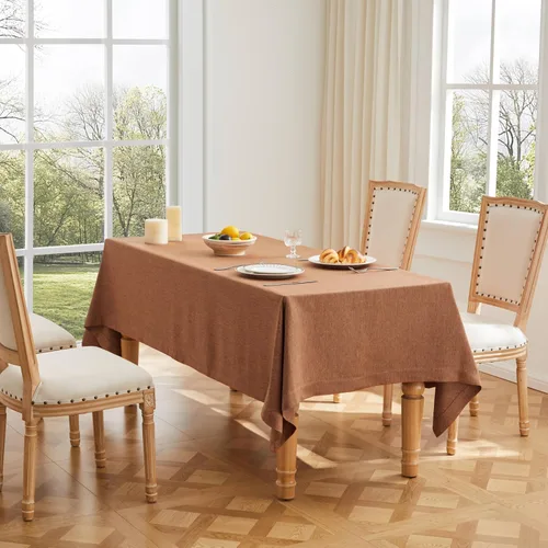 Miniatura 23 de ZeeMart Mantel Básico de Lino Texturizado, 52 x 70 Pulgadas Natural, Mantel Rectangualr de Estilo Granja Beige, Manteles de Lino Resistente a