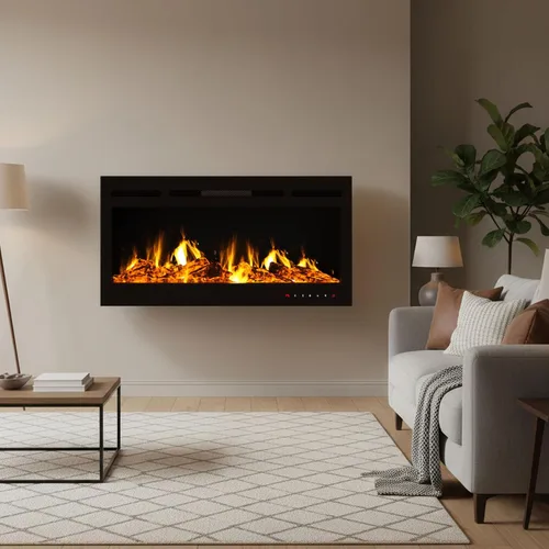 Miniatura 9 de Northwest Chimenea eléctrica montada en la pared de 36 pulgadas, calentador empotrado con ventilación frontal, control remoto, llamas LED y soportes