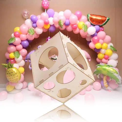 Miniatura 7 de Fireboomoon Caja de cubo plegable de madera con 9 agujeros de 2 a 10 pulgadas, herramienta de medición de globos para cumpleaños, bodas