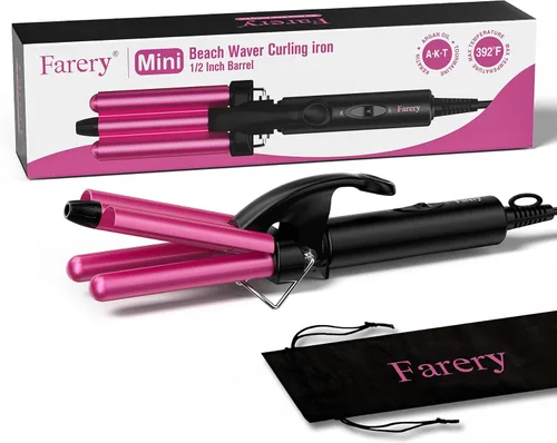 Miniatura 8 de FARERY Plancha de Rizar Mini Onduladora, 1/2 Pulgada, Rizador de Cabello para Mujeres con Ondas de Playa, Infundido con Queratina y Aceite de Argán