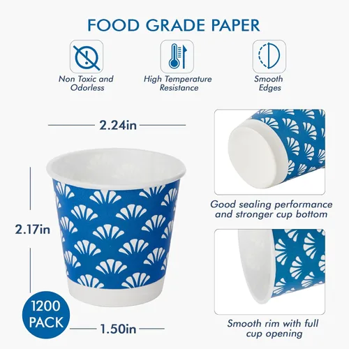 Miniatura 2 de JollyPack Paquete de 1200 vasos desechables de papel de baño de 3 onzas, vasos pequeños para enjuague bucal en naranja, azul y verde, ideal