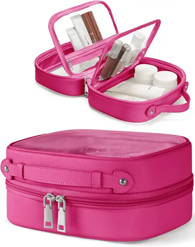 Miniatura 13 de Bolsa de Cosméticos Transparente de Doble Capa Bolsa de Artículos de Tocador de Viaje Estuche de Maquillaje Transparente con 4 Compartimentos, Bolsa