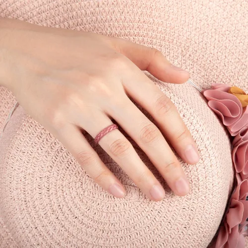 Miniatura 67 de Egnaro Anillos de boda de silicona para ella, conjuntos de novia de goma para mujer, bandas finas, diseño trenzado de hojas apilables con ranuras