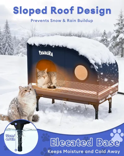 Miniatura 6 de Casa climatizada para gatos resistente a la intemperie para gatos al aire libre, refugio grueso estilo cámper con almohadilla térmica termostática