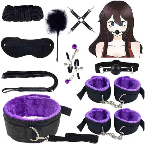 Bed Bonage - Juego de correas de cama tamaño Queen con esposas del cuello al muslo/tobillo y muñecas, juego de restricciones de tamaño King para