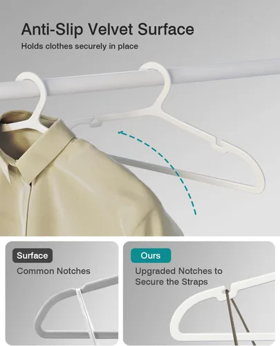 Miniatura 5 de ABHENG Paquete de 30 perchas de ropa, perchas de plástico antideslizantes, perchas que ahorran espacio, resistentes, para colgar ropa seca y húmeda