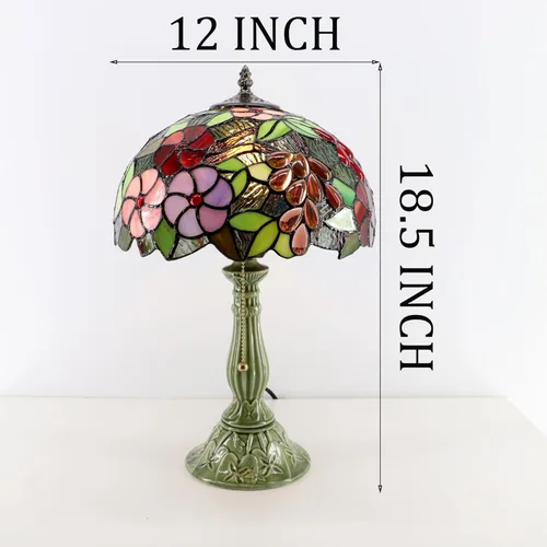 Miniatura 8 de Tiffany Lamp Stained Glass Table Lamps Amber Grape Style Desk Lamp 12X12X18.5 Inch Bronze Ceramic Base Reading Light Suitable for Bedside Bedroom