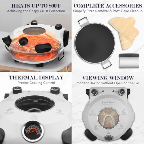 Miniatura 4 de Horno de pizza eléctrico de Baker's Friend para encimera interior, máquina de 12 pulgadas para el hogar, cocedor y parrilla, horno de piedra