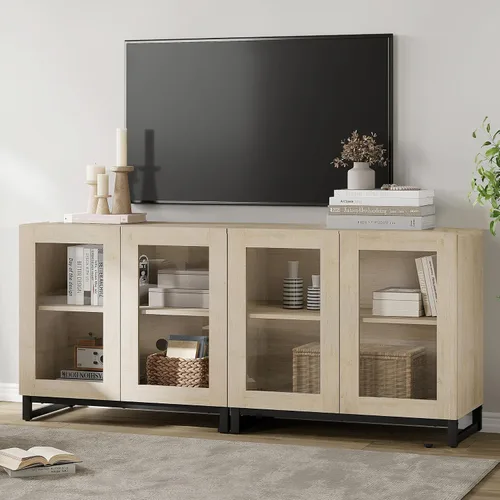 Miniatura 17 de WAMPAT Moderno soporte de TV con puertas de vidrio para televisores de 32 a 40 pulgadas, consola central de entretenimiento con estantes ajustables