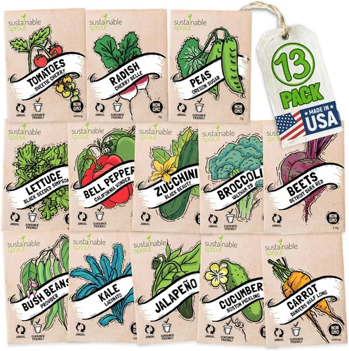 Kit de 13 unidades de semillas de verduras Heirloom – 100% no transgénico para plantar en tu jardín interior o exterior: Tomate, pimientos,