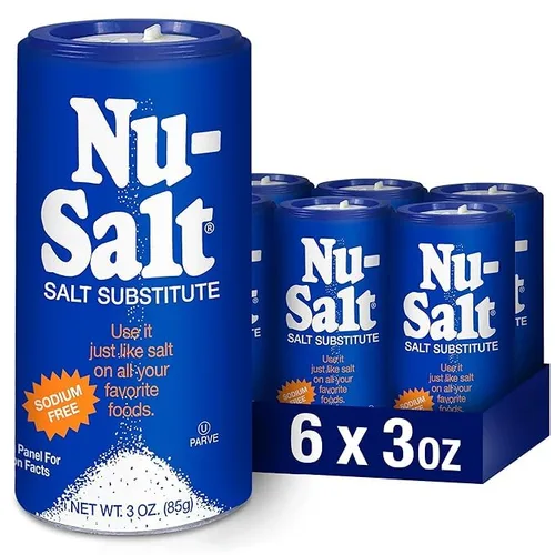 Nu Salt Sustituto de sal sin sodio, contiene cloruro de potasio, alternativa a la sal de mesa, vegano, bueno para papas fritas, pretzels, papas