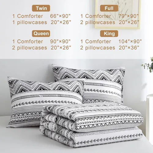 Miniatura 7 de BOLINLIVING Juego de edredón individual para niños, juego de edredón bohemio a rayas tamaño individual, cama individual en una bolsa, ropa de cama