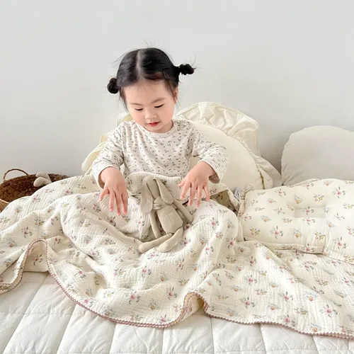 Miniatura 2 de Manta de muselina de algodón para bebé (47 x 51 pulgadas) + funda de almohada para niños pequeños (14 x 20 pulgadas), juego de ropa de cama