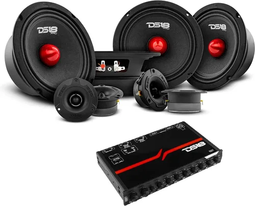 DS18 Paquete de altavoces para automóvil, 4 altavoces PRO-GM6B de rango medio de 6.5 pulgadas y 4 súper tweeters de aluminio PRO-TWX1/BK, paquete de