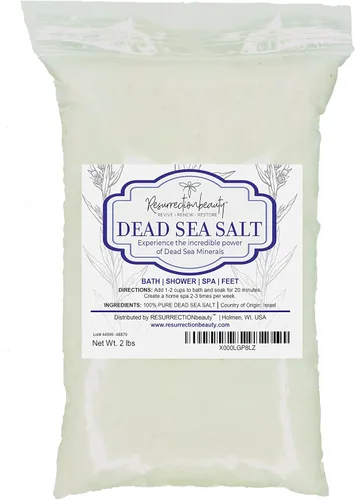 RESURRECTIONbeauty Sal del Mar Muerto 100% pura, sales de baño a granel para spa en casa y exfoliante de sal, baño y remojo de pies, 2 libras