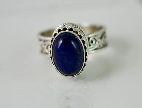 Miniatura 7 de Navya Craft Lapis Lazuli Ring, 925 Sterling Silver Handmade Statement Promise Ring for Women, Natural Lapis Lazuli Oval Gemstone Ring, September