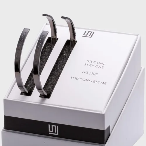 Miniatura 2 de Stella Valle HISHIS Bracelet Gift Set - Black Matte and Rhodium Cuffs with Engraved Mantra You Complete Me