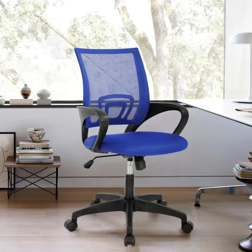 Miniatura 16 de Silla de oficina de malla, silla de escritorio con respaldo medio, silla de oficina ergonómica con ruedas y soporte lumbar, sillas de oficina Negro