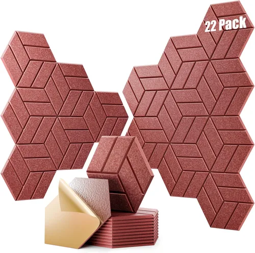 Miniatura 44 de 12 paneles acústicos autoadhesivos, paneles de espuma a prueba de sonido de 12 x 10 x 0.4 pulgadas para paredes, paneles de pared hexagonales Negro