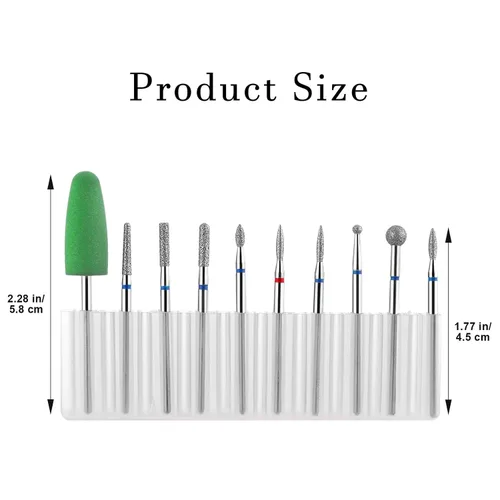 Miniatura 2 de YUXIANLB Juego de 10 brocas de uñas para manicura, kit de brocas de diamante para uñas profesional rusas para eliminación de cutículas, juego
