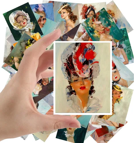 Miniatura 11 de Calcomanías grandes (24 piezas de 2.5 x 3.5 pulgadas), hermosas damas en vestido de seda, retratos victorianos, pintura de museo antiguo, póster