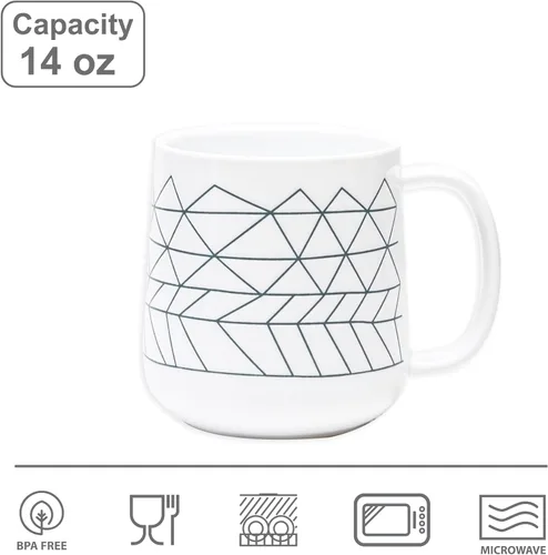 Miniatura 7 de bzyoo Ceramics - Juego de 6 tazas de café de 14 onzas, juego de tazas de té con asa, aptas para microondas y lavavajillas, color blanco con tira