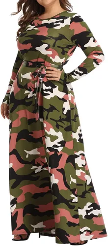 Miniatura 6 de Vestido largo de camuflaje de talla grande para mujer, vestidos largos estampados de manga larga