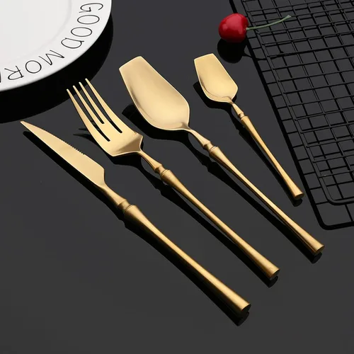 Miniatura 2 de JASHII Juego de cubiertos mate de 8 piezas de acero inoxidable 304 con acabado satinado con mango de cintura pequeño, juego de cubiertos de servicio
