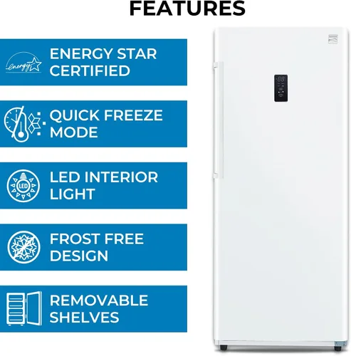 Miniatura 5 de Congelador vertical Kenmore - Refrigerador/congelador convertible, 4 estantes, listo para garaje, almacenamiento de carne, descongelación
