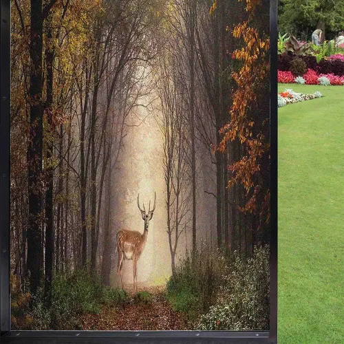 Miniatura 10 de Película de vidrio esmerilado de pino para ventana, bosque de coníferas silvestres en la mañana, siluetas de árbol de niebla para decoración