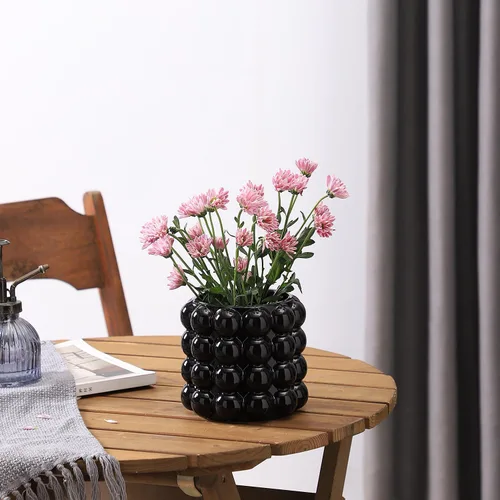 Miniatura 3 de Jarrón de burbujas, jarrón de cerámica negra para flores, jarrones bohemios para decoración del hogar, jarrones decorativos para sala de estar, Negro