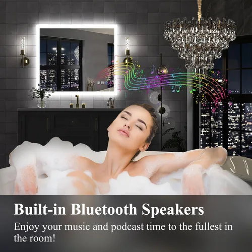 Miniatura 3 de SBAGNO - Espejo de baño LED con luces, 32 x 28 pulgadas, borde 3D, espejo de pared con Bluetooth, antivaho, atenuación continua, 3 colores, espejo