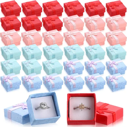 Miniatura 18 de Bucherry 72 cajas de anillos de 1.6 x 1.6 pulgadas, caja de joyería de cartón duro con lazo de cinta, pequeñas cajas de regalo para pequeñas Negro