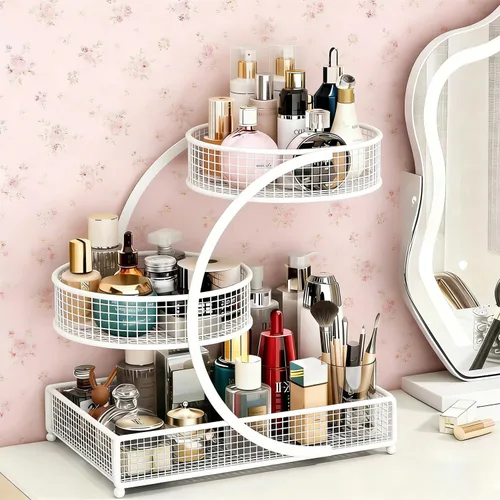 Miniatura 7 de Organizador de maquillaje para tocador, organizador de encimera de baño de metal de 3 niveles, soporte de almacenamiento para el cuidado de la piel