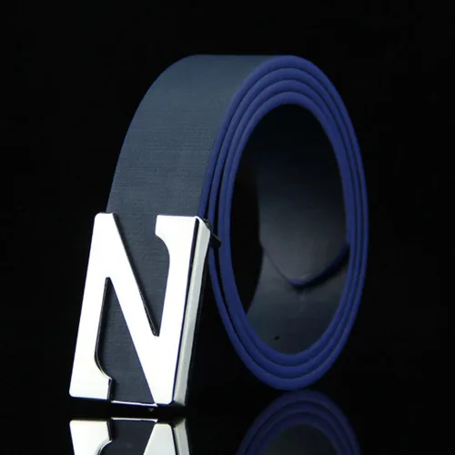 Miniatura 2 de VOYOAO Cinturones para hombre liso mate de cuero artificial letra Z aleación placa hebilla
