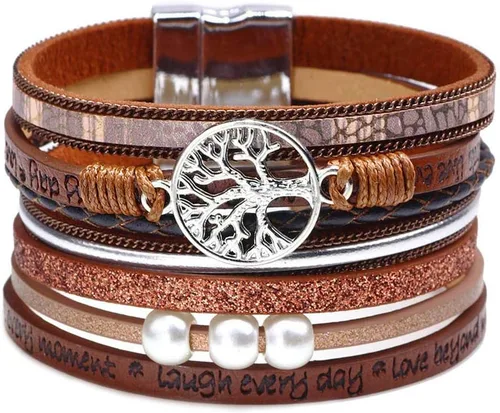 Miniatura 8 de Fesciory - Pulsera de leopardo para mujer, estilo bohemio de cuero multicapa con perlas de cristal