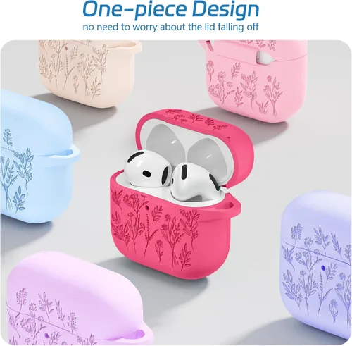 Miniatura 6 de Ekoonpft - Funda para Airpods 4, fundas grabadas con flores para Apple AirPods de 4ª generación 2024, funda de silicona suave para mujeres con kit