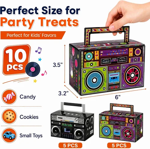 Miniatura 2 de VGOODALL 10 cajas de recuerdo de fiesta de los años 80, cajas de regalo de dulces novedosas para suministros de fiesta retro, decoraciones de radio