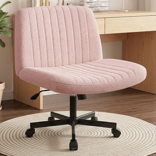 Orange Factory Silla con Ruedas Cruzadas de Patas Cruzadas Anchas, Silla de Escritorio de Oficina de Tocador, Cómoda Silla de Tela sin Brazos rueda