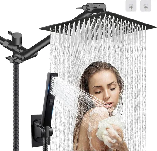Miniatura 12 de Cabezal de ducha de lluvia cuadrado de alta presión de 8 pulgadas y ducha de mano 2 en 1. Equipado con manguera de 78 pulgadas, válvula desviadora