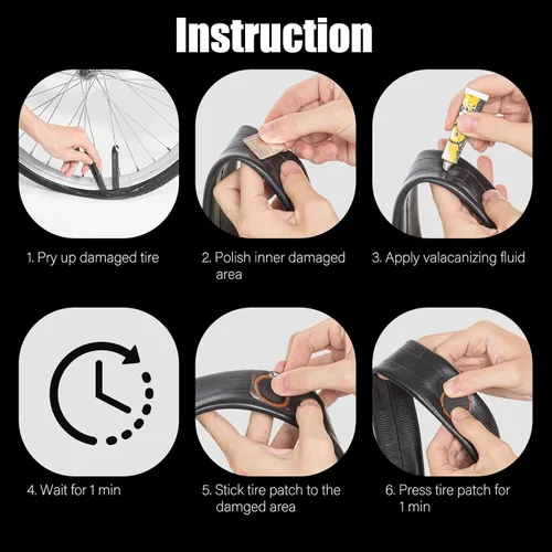 Miniatura 8 de Bike Tire Repair Kit, Bycicle Inner Tube Puncture Patch Kits, Vulcanizing Patches,Glueless Patchs,Lever for Motorcycle BMX Cycling MTB Road Mountain