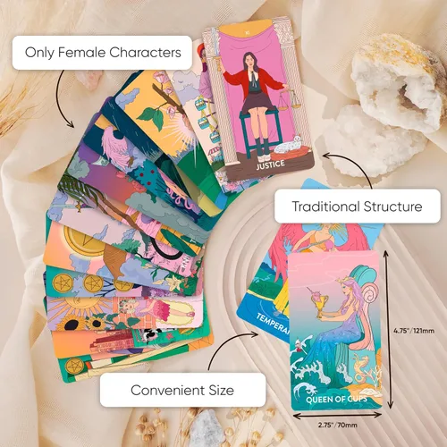 Miniatura 4 de Wyspell Baraja de tarot femenina - Cartas de tarot sin bordes con libro guía para principiantes - Juego de cartas para principiantes