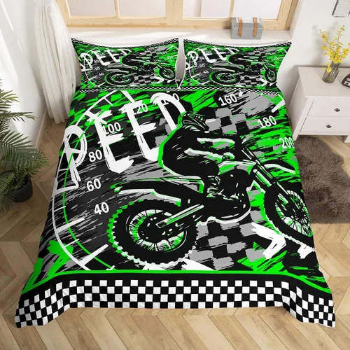Miniatura 2 de Feelyou Juego de funda de edredón de motocross para deportes extremos, juego de ropa de cama de carreras de motocross para niños, decoración