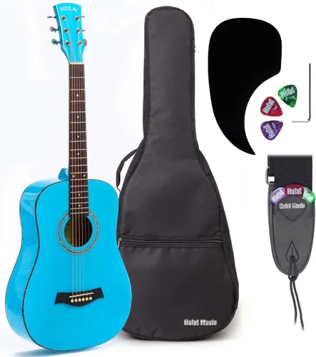 Hola! Music Paquete de guitarra acústica de tamaño 3/4 para principiantes, 6 cuerdas para principiantes, guitarra acústica sólida de abeto con