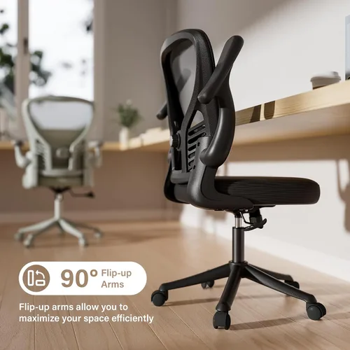 Miniatura 5 de GYI - Silla de escritorio ergonómica de malla, color negro Brazos abatibles 3D, soporte lumbar ajustable, altura ajustable, sala de estudio