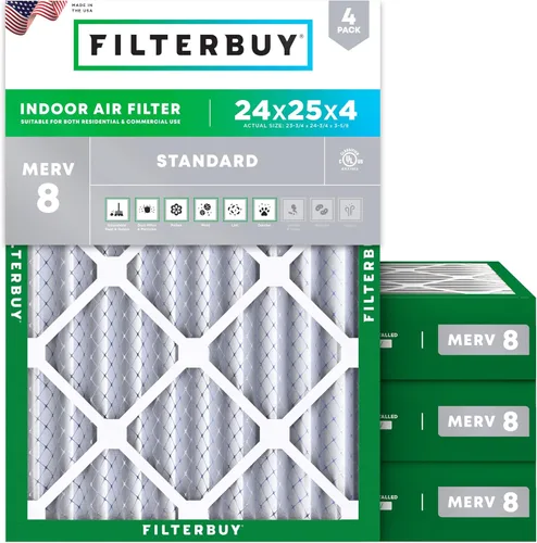 Miniatura 105 de Filterbuy - Filtro de aire de 20x20x1 MERV 8, Defensa Esencial contra el Polvo y las Alergias (paquete de 4), Filtros plisados electrostáticos